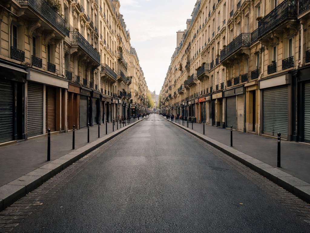 Street-level view down Rue du Faubourg Saint Antoine in Paris’s 11th, leading toward Bastille direction.
