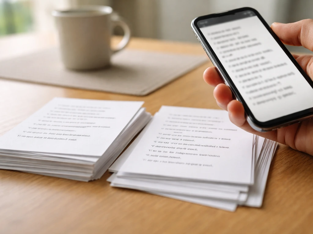 Hand holding a phone over lyric cards with clear line breaks for a sing-along