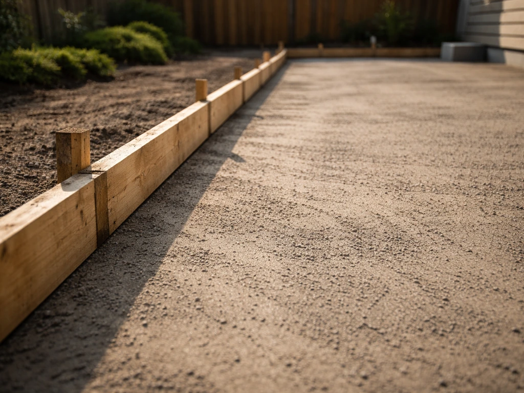 Concrete patio form boards aligned to create proper slope before a pour