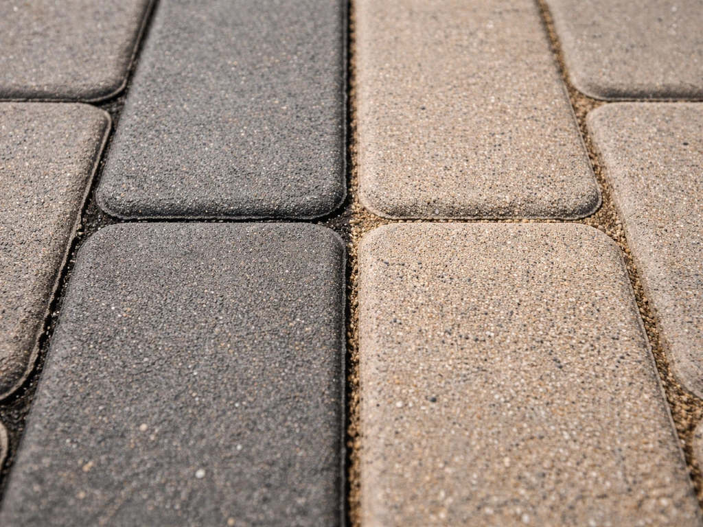 Close-up side-by-side of patio joints: hard mortar-filled seams versus looser sand-filled seams between pavers.