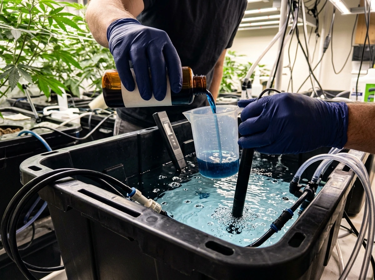 Hydro nutrients mixed and EC measured in a reservoir