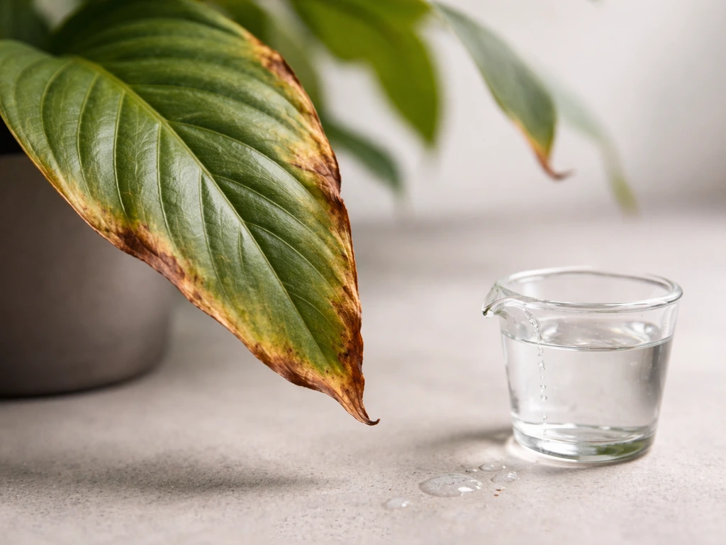 Close-up of plant leaf edges browning and curling, showing overfeeding nutrient burn signs.
