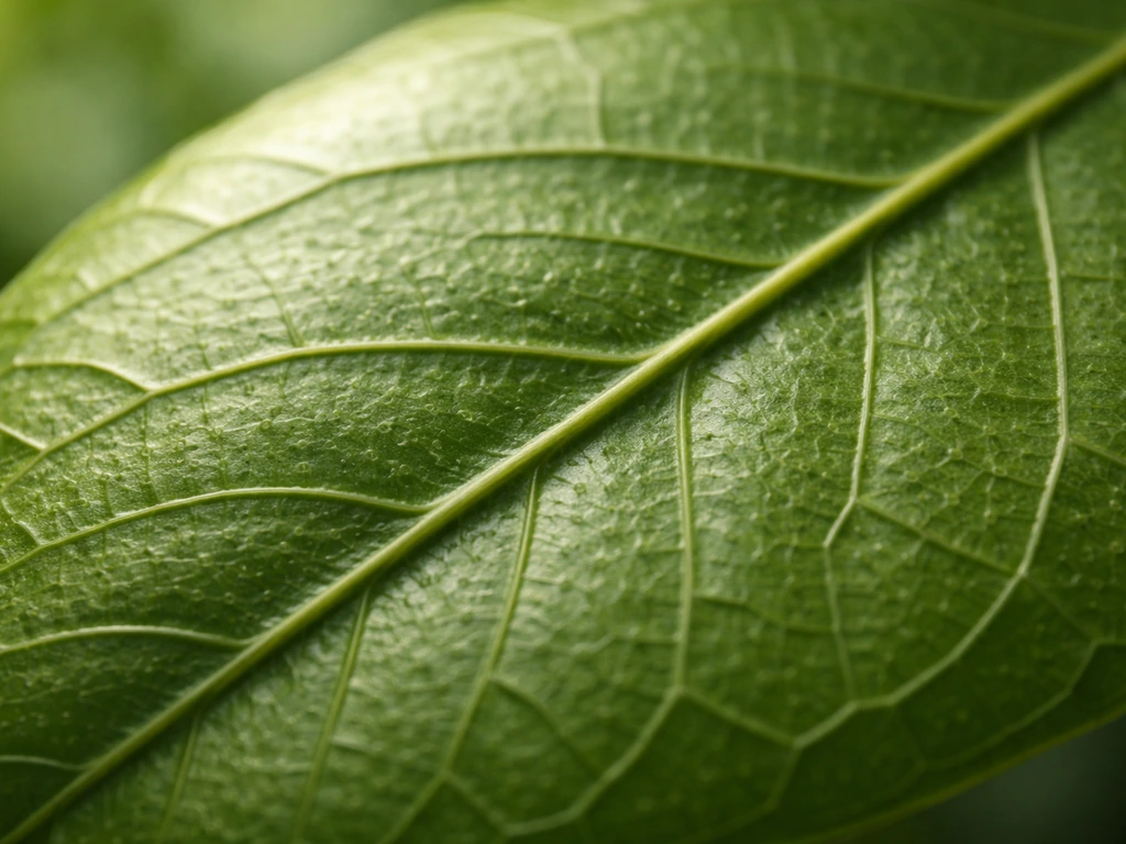 Macro close-up of a green leaf surface showing stomata detail and waxy cuticle texture.