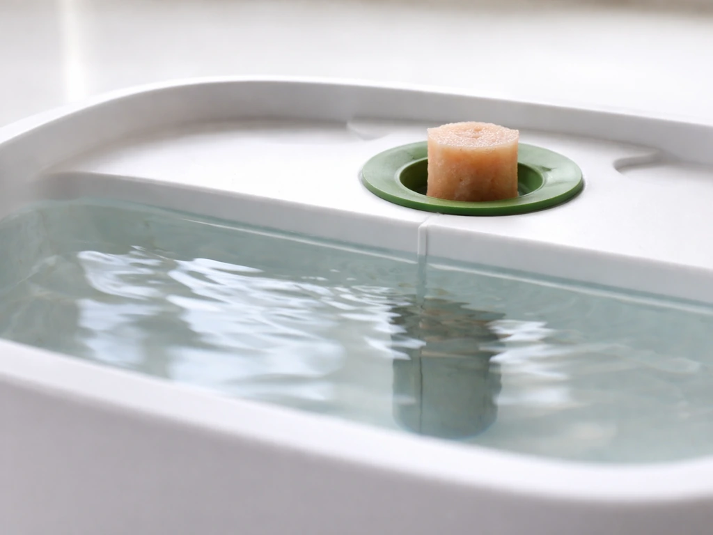 Close-up of reservoir bowl with correct waterline and pod sponge submerged for contact