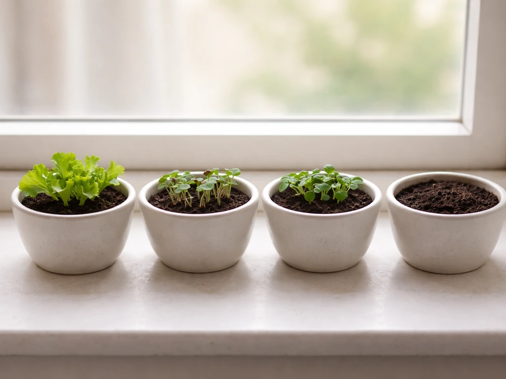 Several starter plants growing in individual pots on a bright windowsill, ready for beginner experiments.