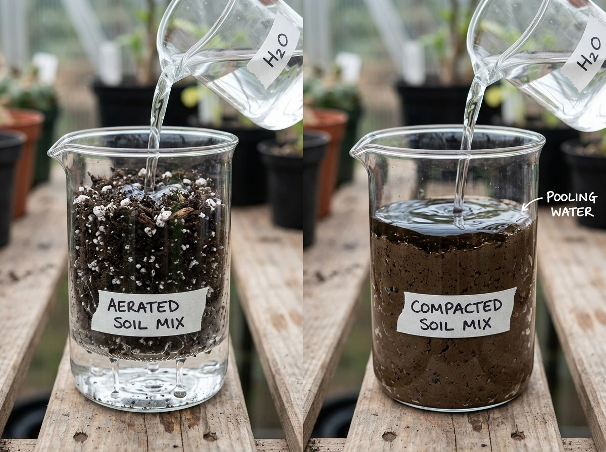 Water drainage comparison between compacted and aerated soil