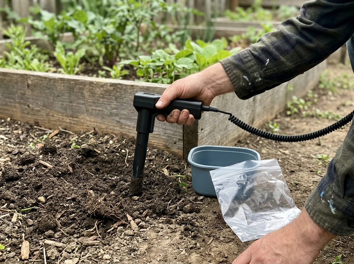 Prep step: MySoil kit probe and sampling container set up for testing