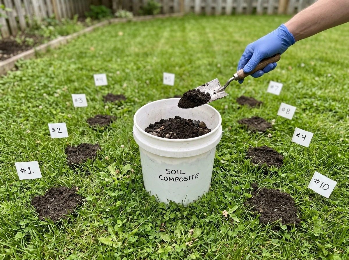 Collecting a composite sample from multiple spots into one container