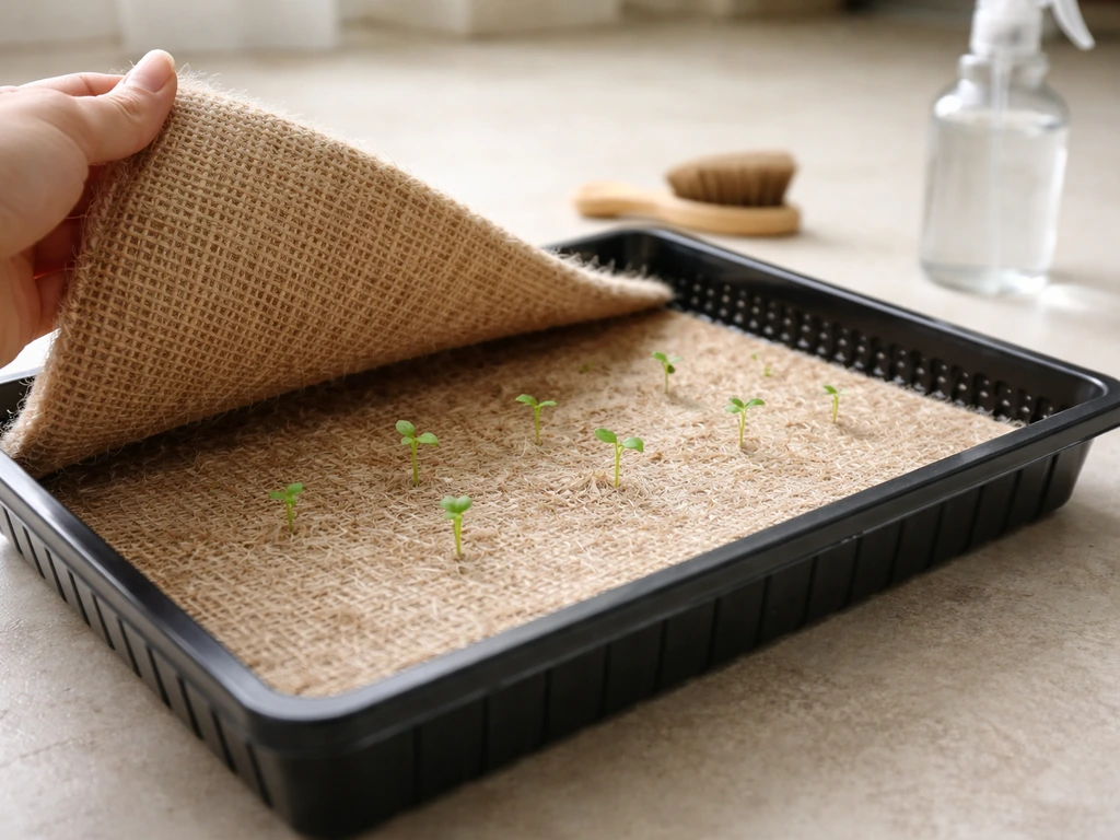 Clean hemp grow mat laid flat in a seedling tray, ready for a new crop