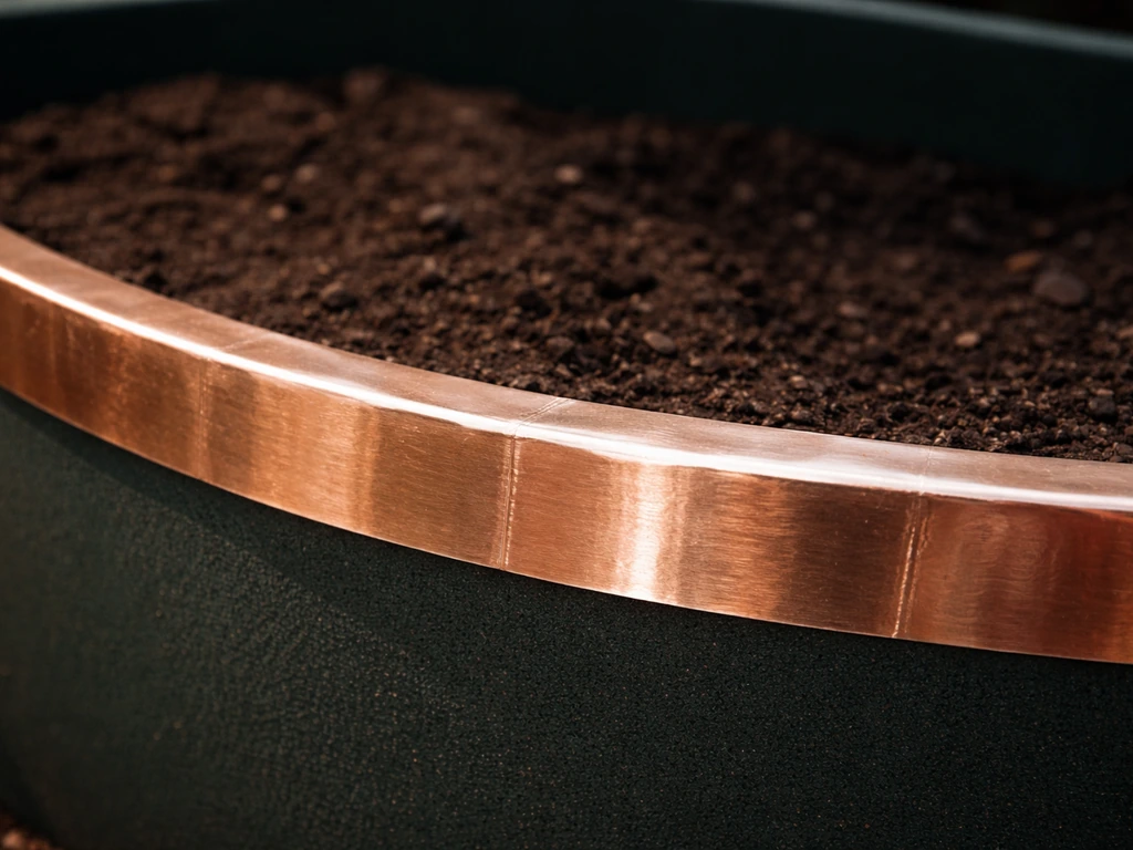 Close-up of copper tape forming a continuous barrier around a container rim