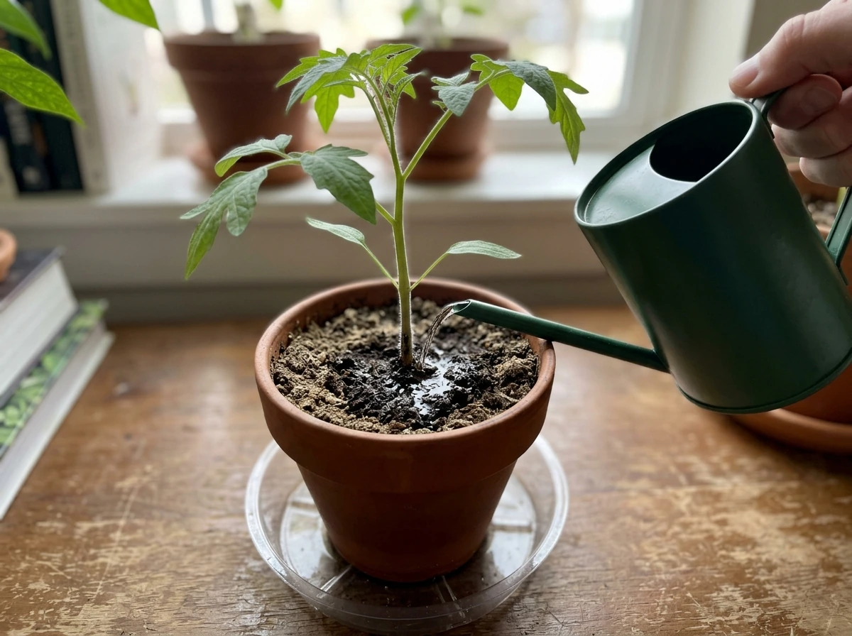 Watering a soil plant directly into the root-zone without flooding the whole pot.