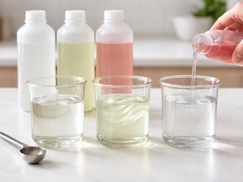 Three hydroponics bottles staged above three labeled beakers; pH water with FloraMicro then FloraGro, FloraBloom last