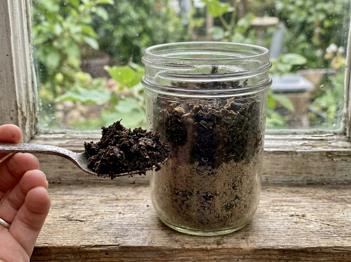 Compost mixed into soil, highlighting organic matter texture and depth.