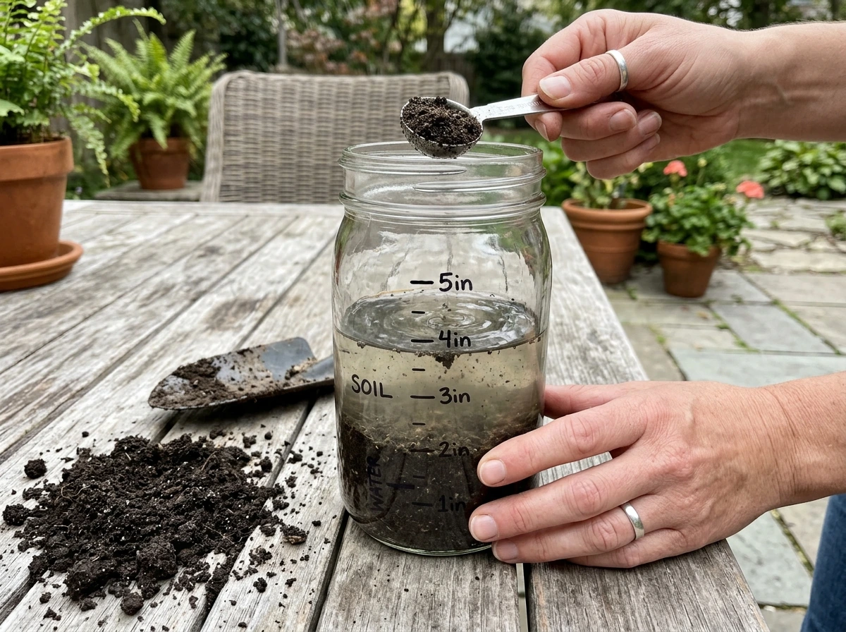 Soil being added to a clear jar for the soil jar test.