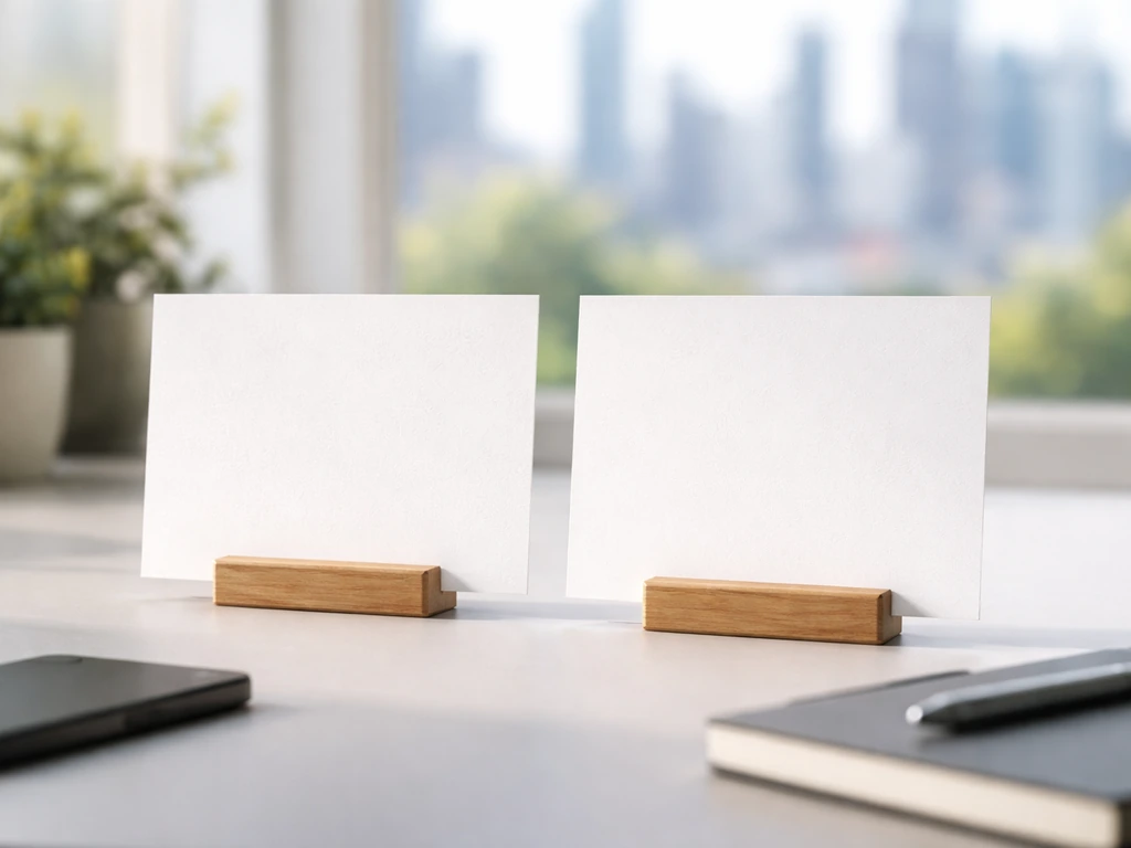 Two blank cards side-by-side on a desk, symbolizing comparing financial estimates.