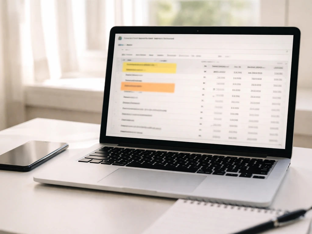 Laptop on a desk displaying a generic market cap lookup page with highlighted areas for verification.