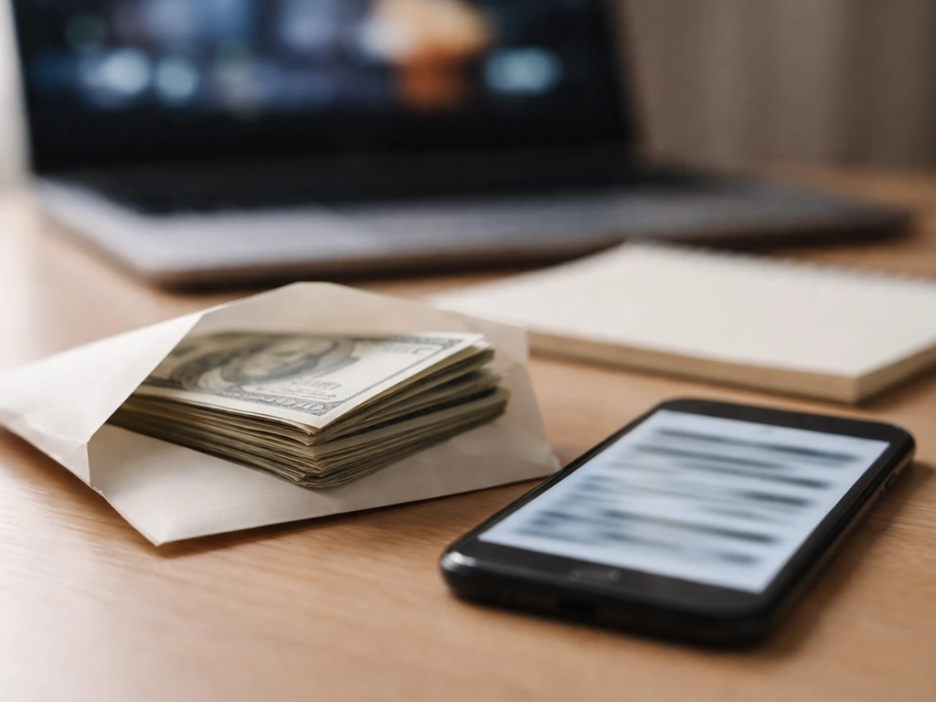 Open cash envelope beside a smartphone showing blurred news-style headlines, symbolizing conflicting rumors