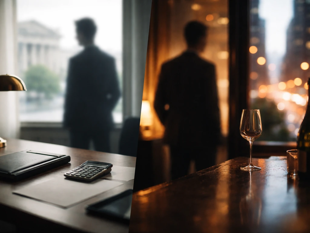 Two shadowy figures in separate city settings symbolizing identity confusion between same-name professionals