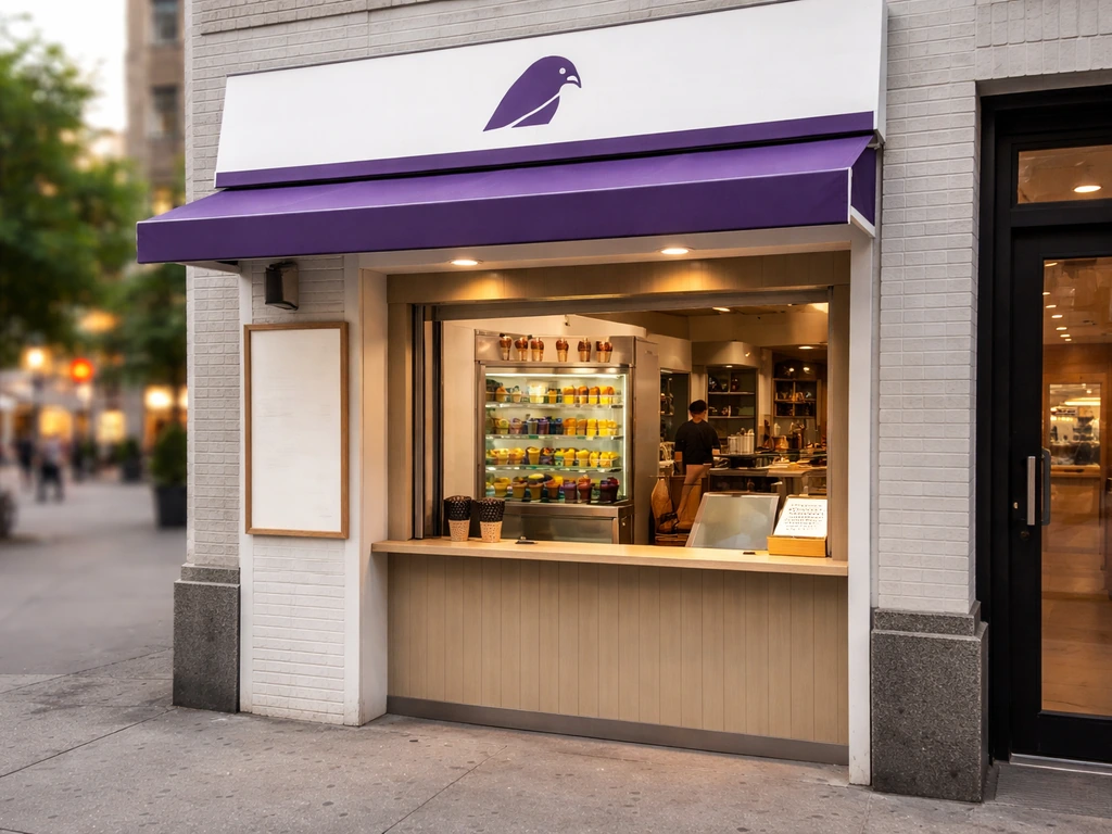 Minimal açaí storefront exterior suggesting a franchise business model in action.