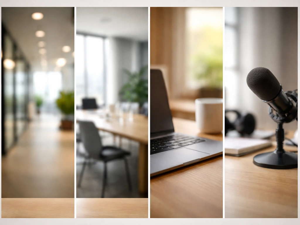 Four anonymous business profiles shown as separate blurred panels to suggest identity confusion