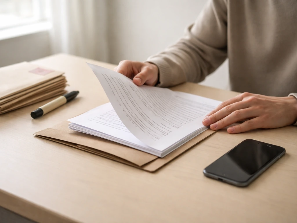 Person reviewing credible vs red-flag clues on a desk beside a smartphone and documents