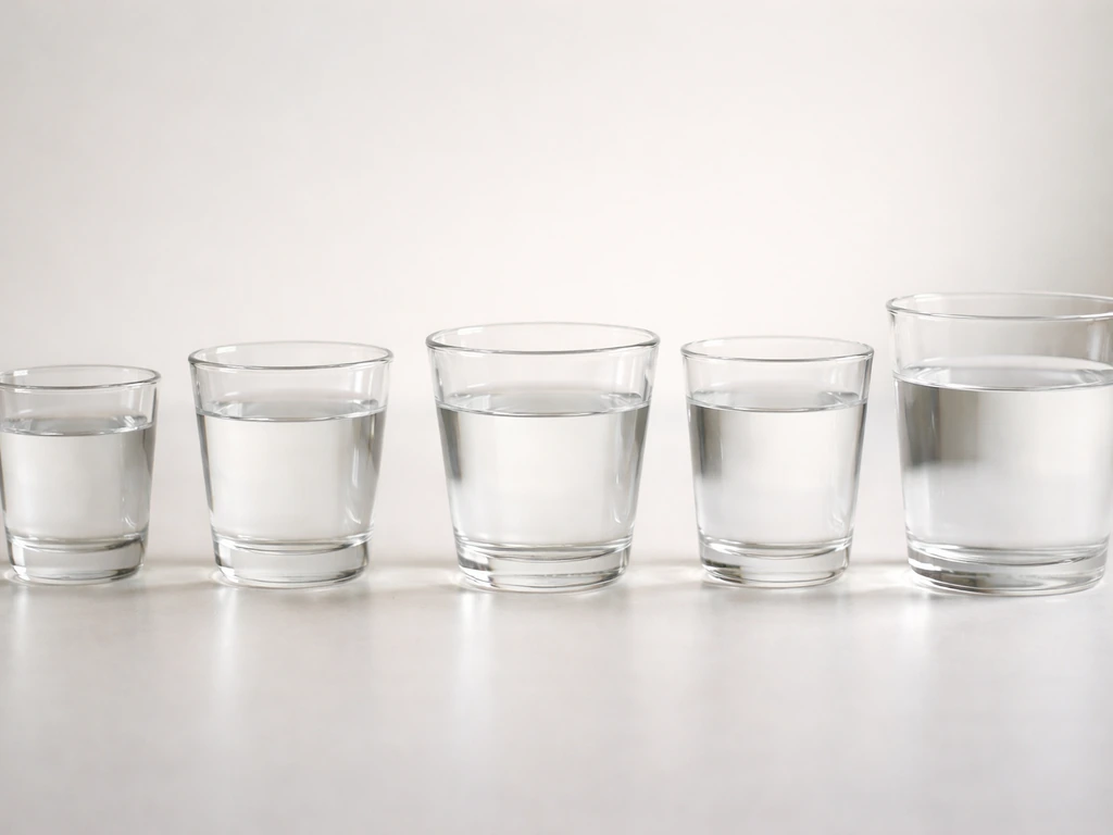 Several clear shot glasses with different widths, one highlighted as the just-wide-enough container.