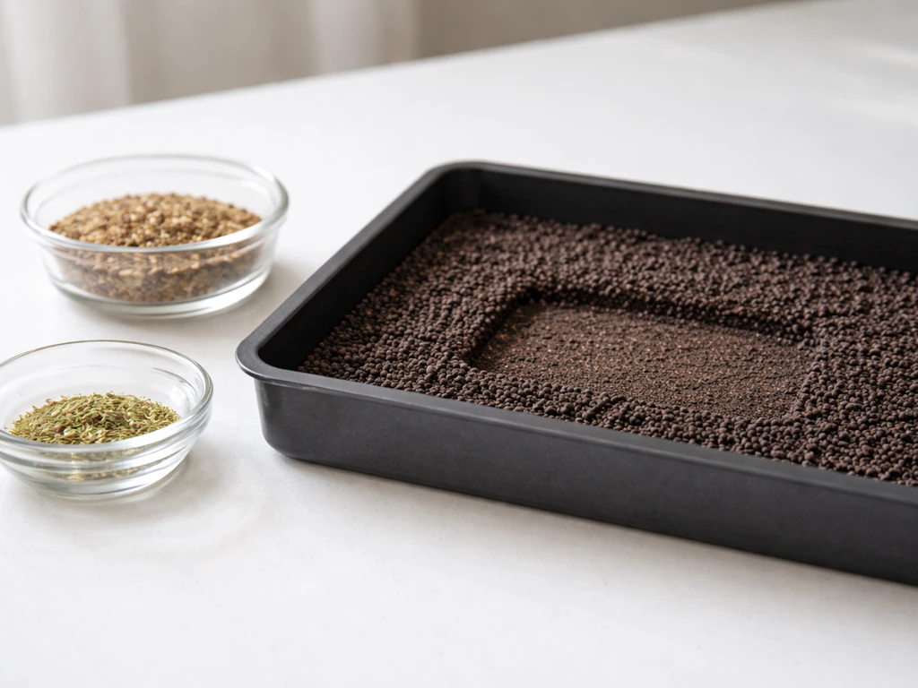 Close-up of dwarf hairgrass seeds and aquasoil tray with a small planting area ready for sowing