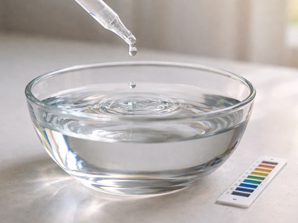 Dechlorinator dropper adding drops to water in a glass bowl beside a thermometer strip