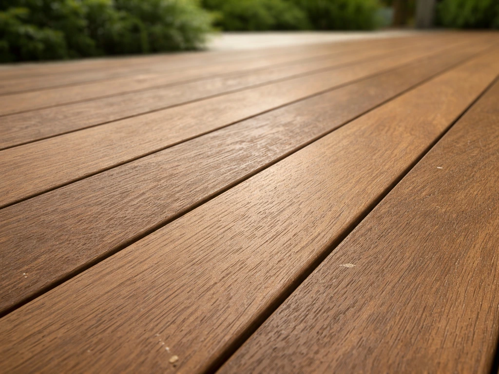 Close-up of outdoor NexTeak wood-look patio slats in natural light, showing low-maintenance warm tone.