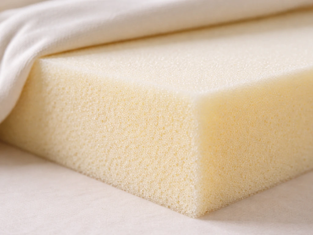 Macro close-up of layered high-resilience foam in a cushion, highlighting dense DreamCore-like texture