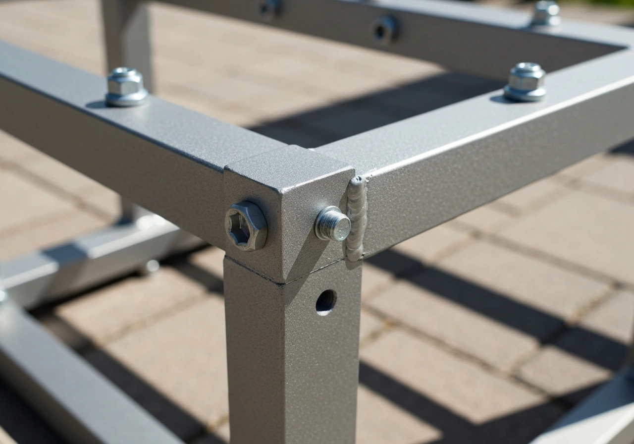 Close-up of a cast-aluminum outdoor furniture frame showing clean joints and hardware placement.