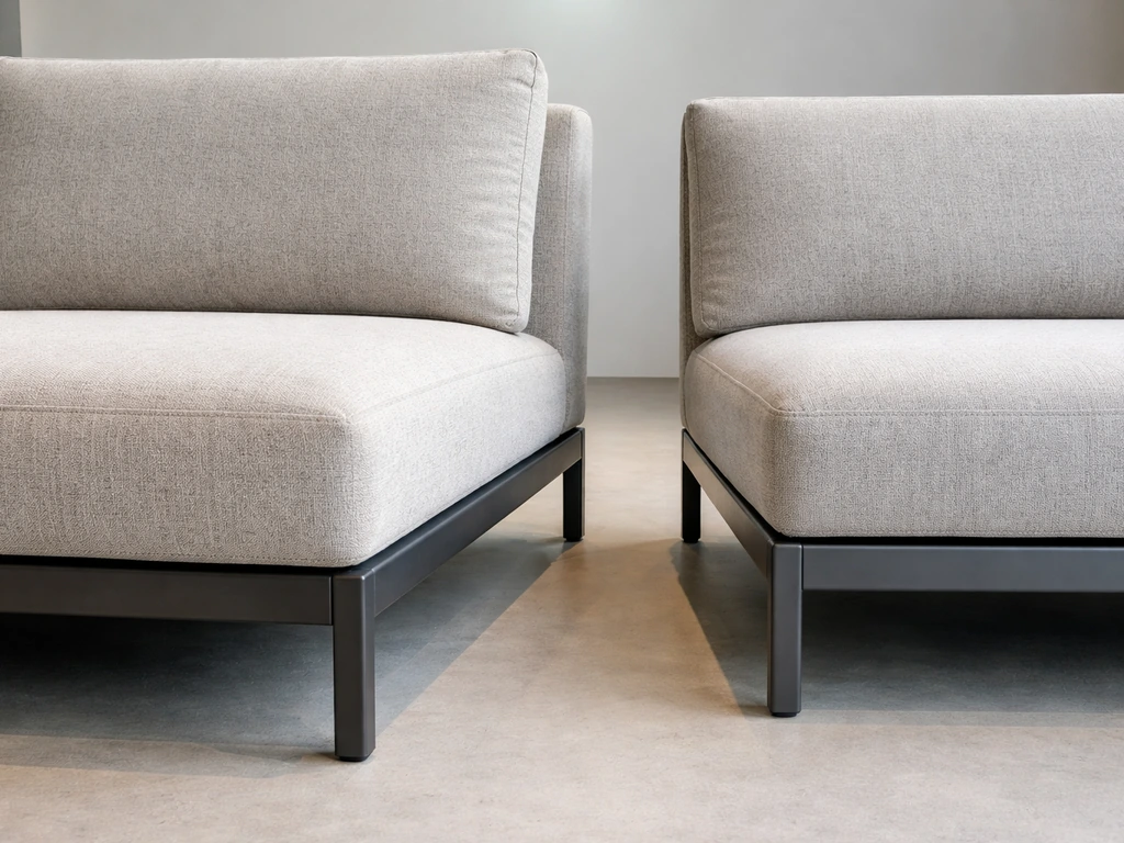 Side-by-side close-up showing a higher backrest and deep seat cushion thickness on a lounge chair frame.
