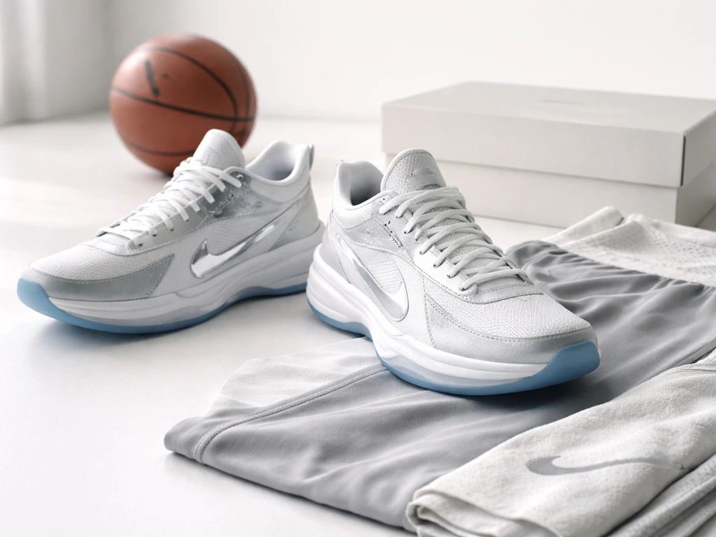 Premium basketball sneakers and apparel on a clean surface, symbolic of major footwear endorsements.