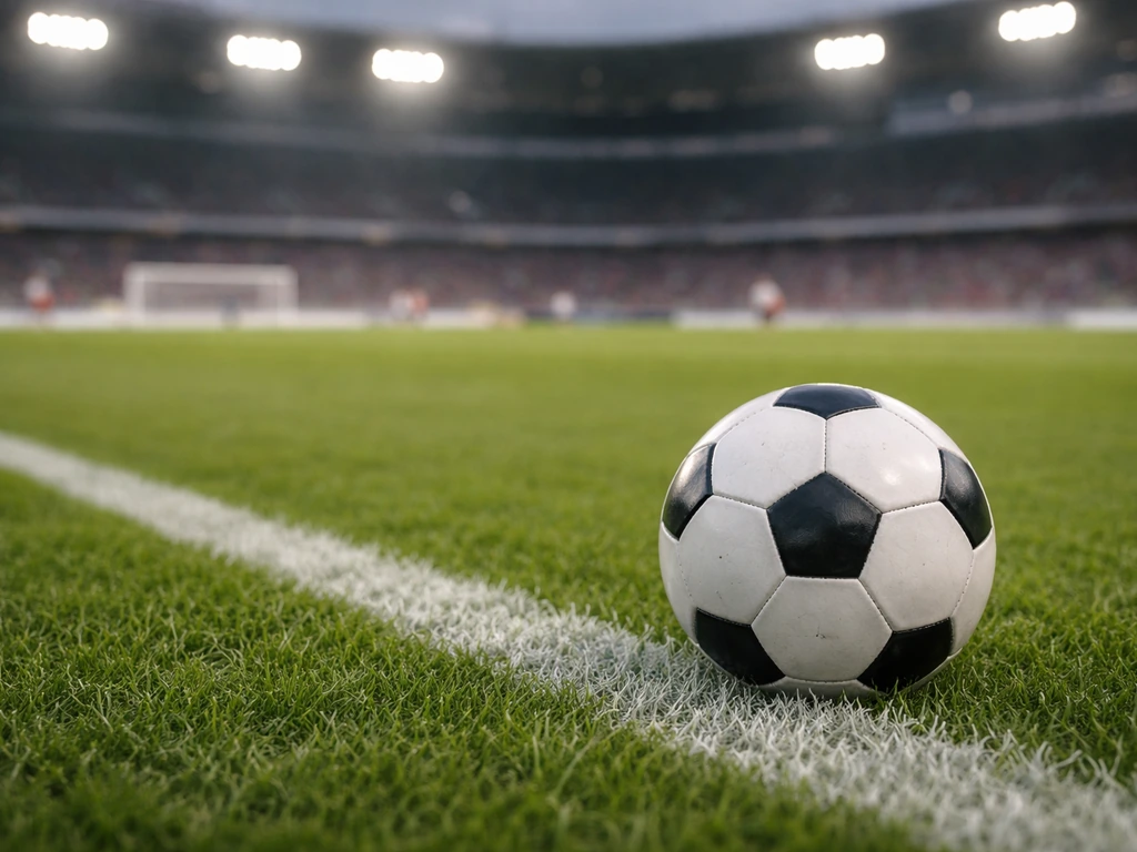 Soccer ball on the field with a quiet stadium background, symbolizing football and career wealth interest.