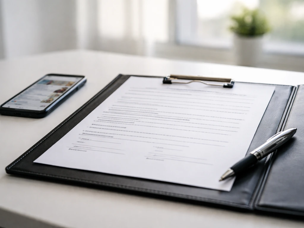 Close-up of contract papers beside a phone on a desk, suggesting verification and earnings research.