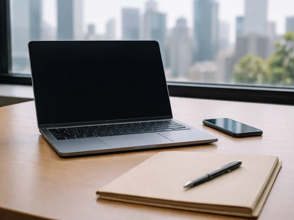 Minimal office desk with laptop and smartphone, symbolizing verifying which profile matches a net worth claim.