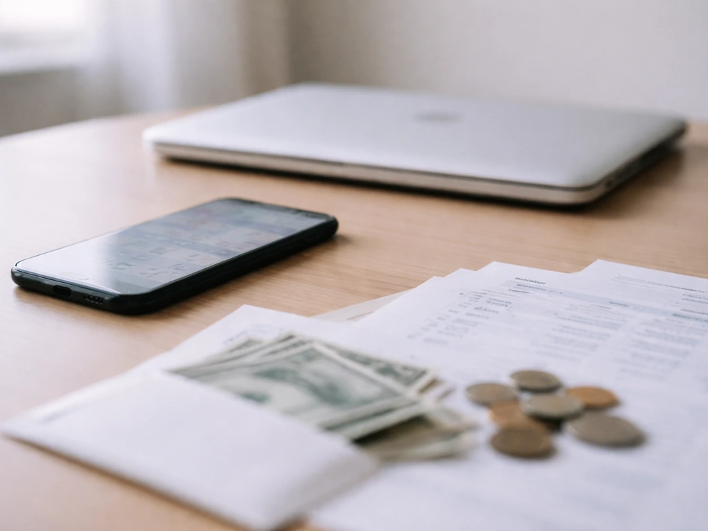 Simple desk scene with scattered finance pages and a smartphone showing blurred numbers to suggest conflicting claims.