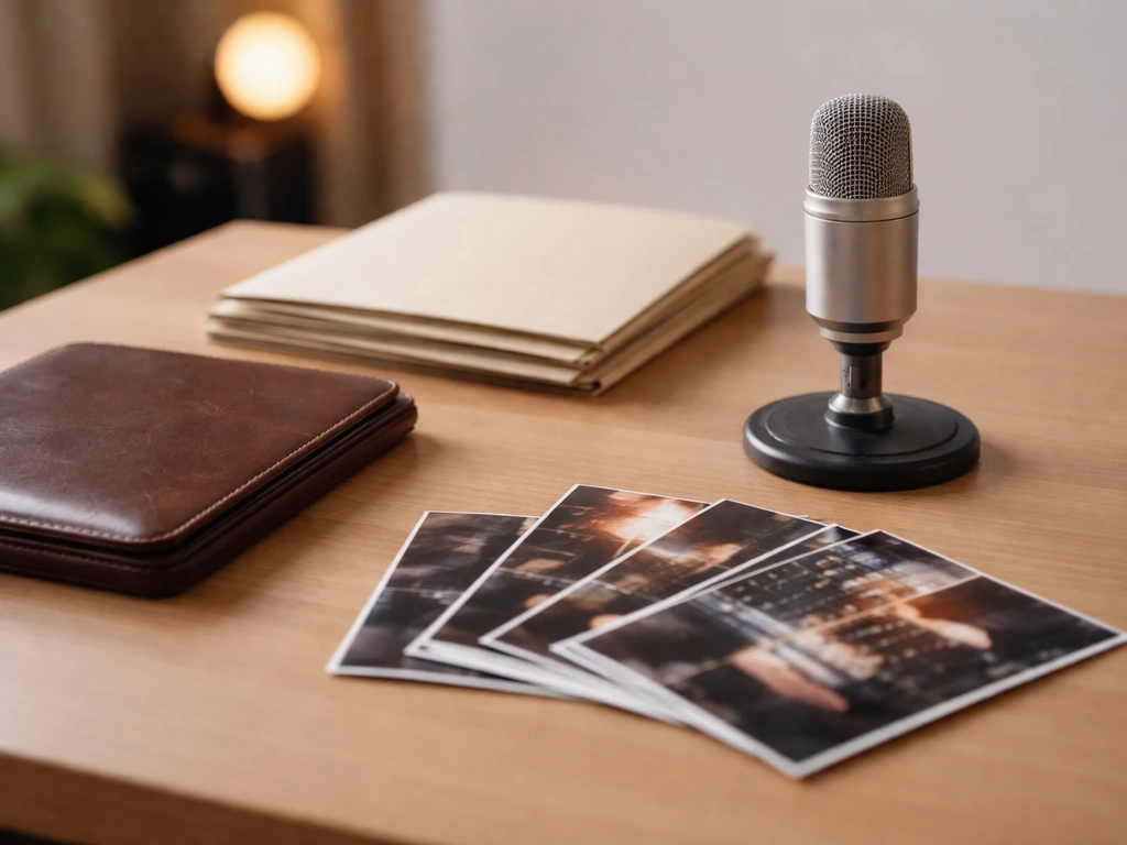 Minimal photo of layered music-business documents and a studio desk symbolizing net worth calculation inputs