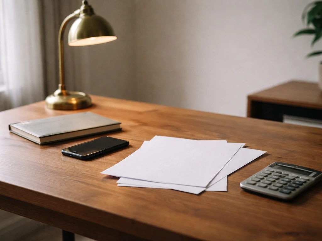 Minimal photo of a producer-style desk with a calculator and notebook, suggesting financial uncertainty ranges