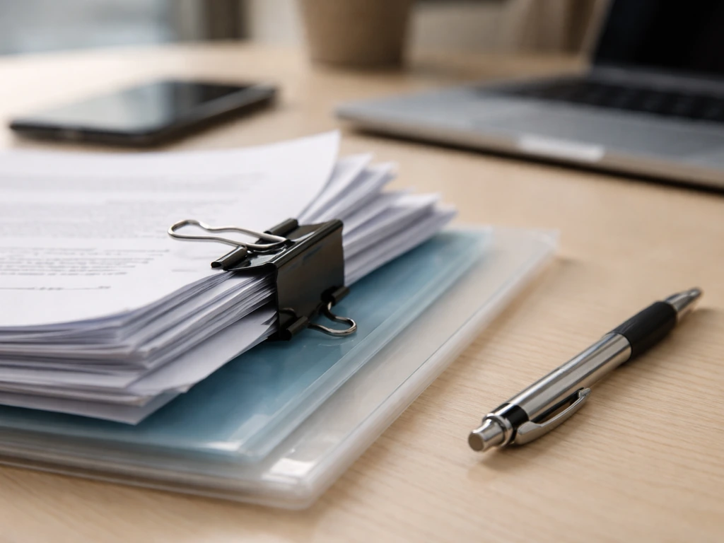 Close-up of corporate paperwork on a desk with pen and phone, suggesting filings and directorship documentation.