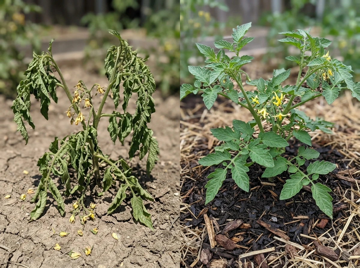 Tomato heat stress symptoms like wilting and flower drop