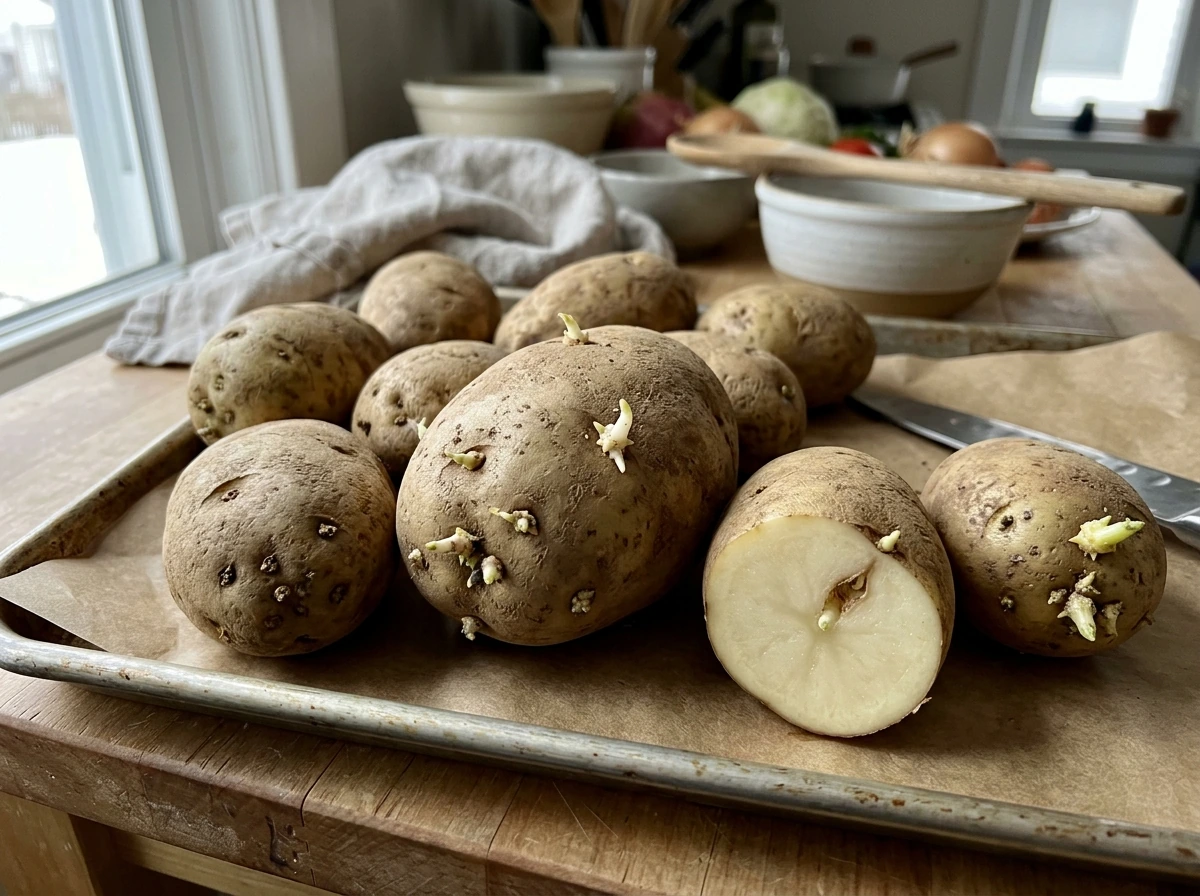 Potatoes with visible eyes starting to sprout before planting