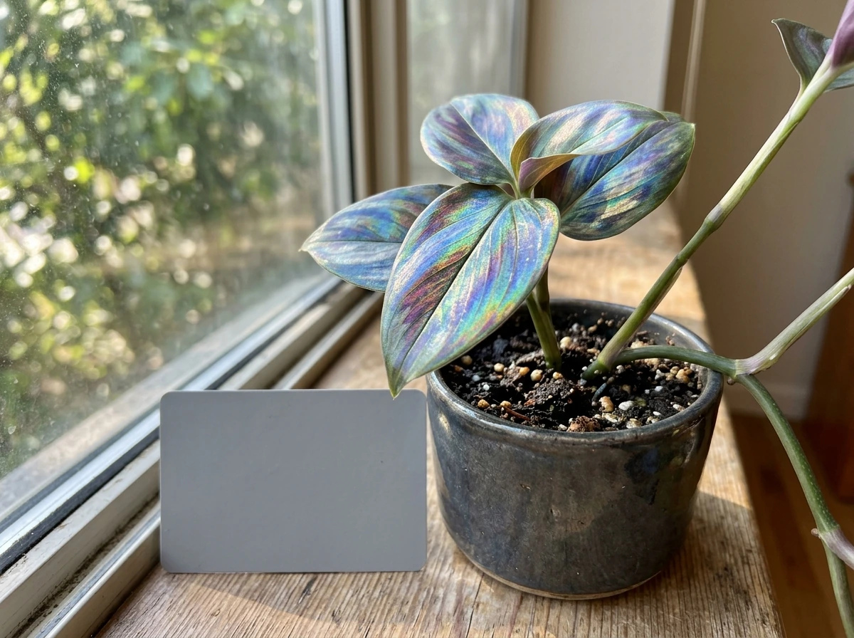 Prismatic-tier rare plant close-up with color-shifting leaves to confirm rank