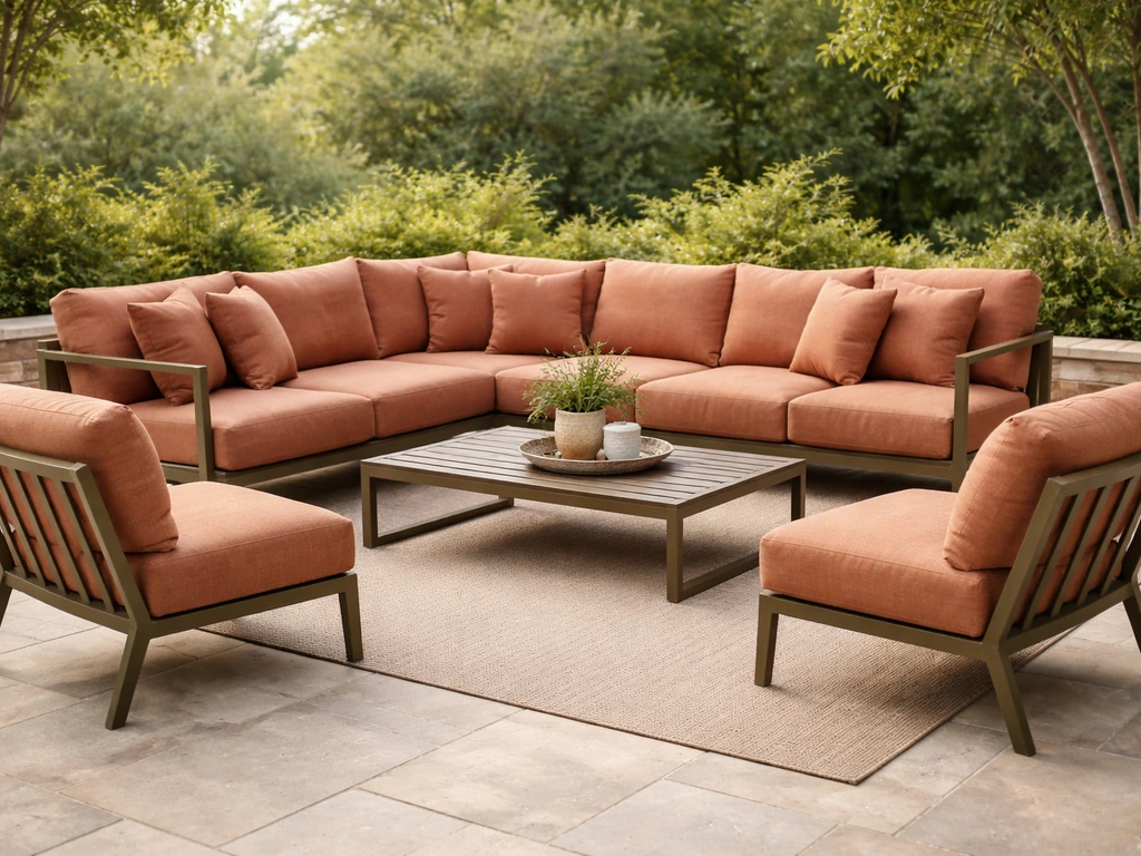 Inviting outdoor patio with matching-color patio furniture in natural daylight