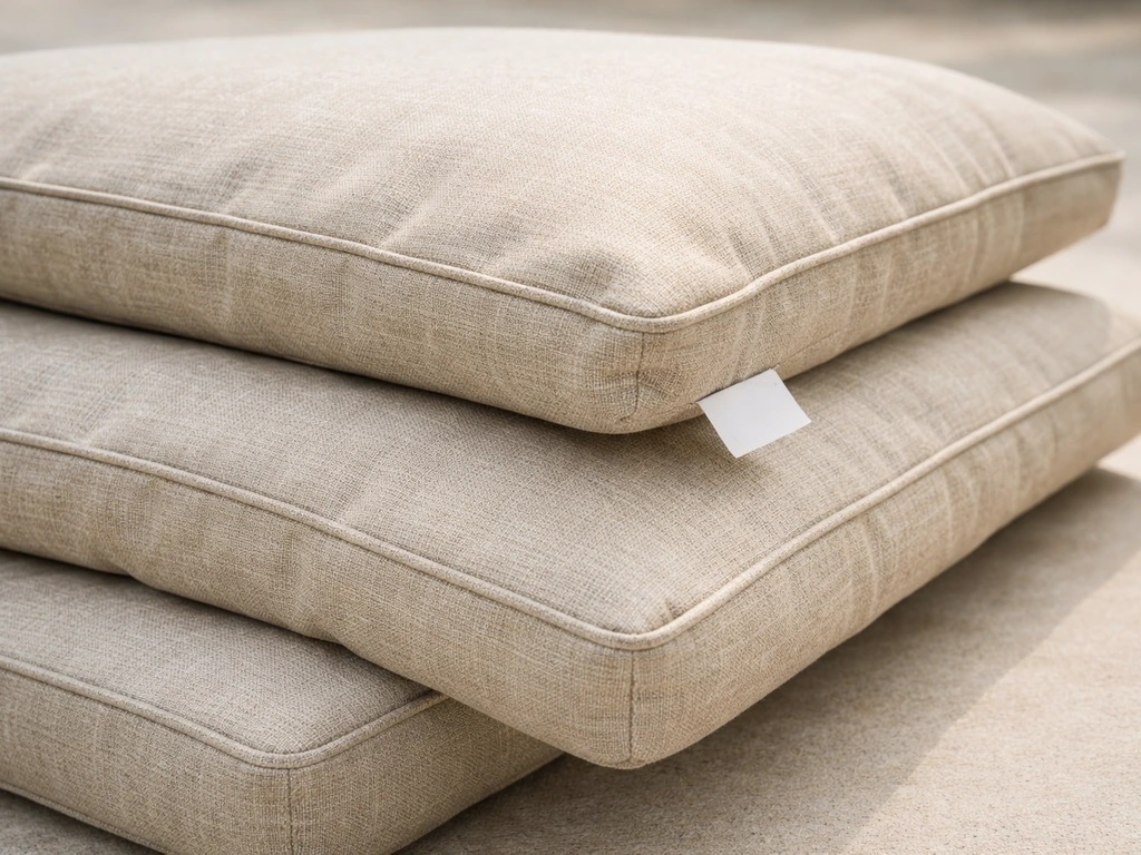 Close-up of outdoor cushion set with solution-dyed acrylic fabric, showing tight weave and colorfast look
