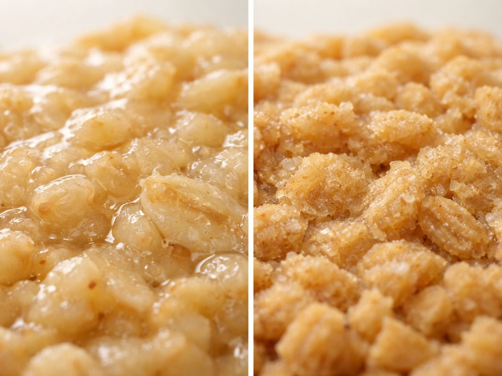 Split image showing moist wet food surface versus drier ingredient surface representing different water activity
