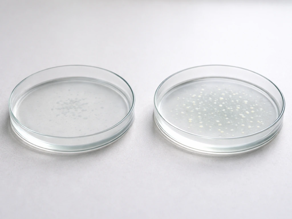 Minimal photo showing two simple groups of small bacteria-like dots: one shrinking, one increasing.