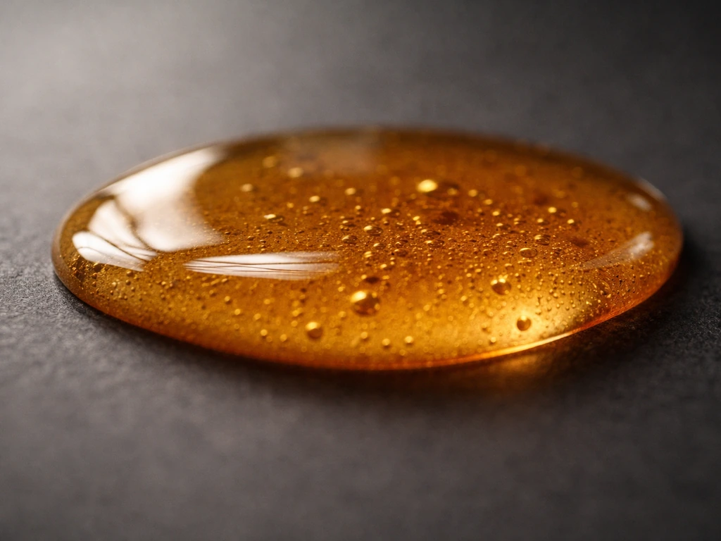 Macro close-up of honey showing tiny droplets and clingy, low-moisture texture.