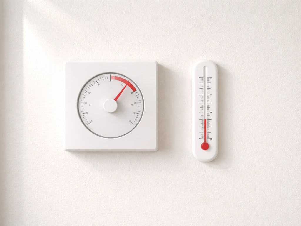 Close view of a hot-water thermostat and thermometer needles suggesting risky vs safer temperature control.