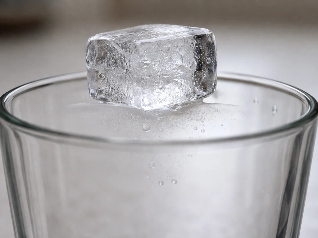 Close-up of clear ice cubes touching a glass, with a faint cloudy smear suggesting contamination transfer.